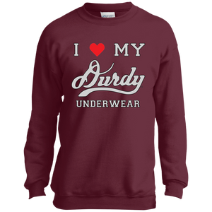 I Love Durdy Underwear Port and Co. Youth Crewneck Sweatshirt