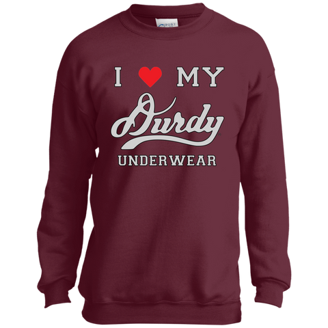 I Love Durdy Underwear Port and Co. Youth Crewneck Sweatshirt